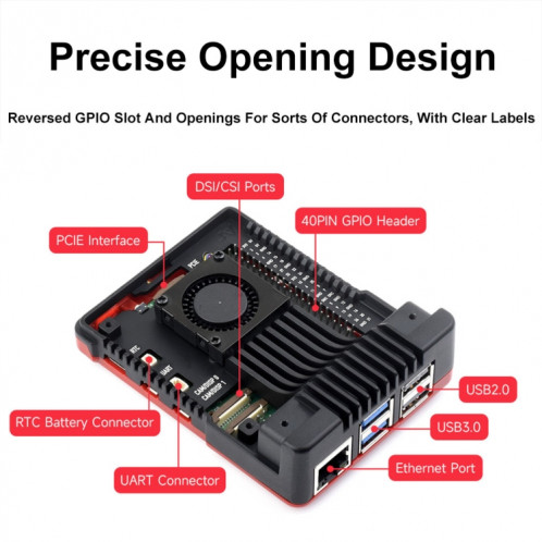 Waveshare 26587 pour boîtier en alliage d'aluminium Raspberry Pi 5 Argon Neo, spécifications : M.2 amélioré SW49021527-010
